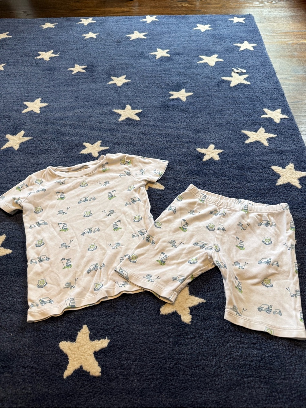 Kissy Kissy Golf White Short Sleeve Pajama Set with Light Green & Blue Prints